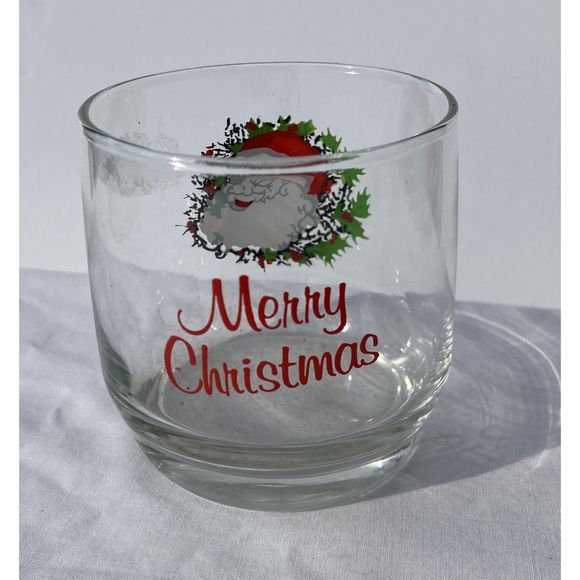 Anchor Merry Christmas Santa Head Highball Glass - Vintage 3" Tall Holiday Cup - Picture 1 of 7